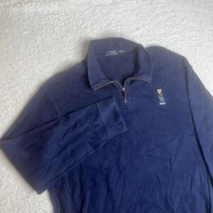 Polo Ralph Lauren bear men blue quarter zip sweater preppy embroidered xxl